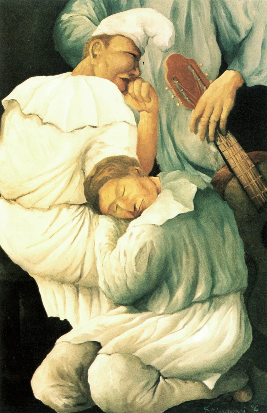 painting of tired pulcinella